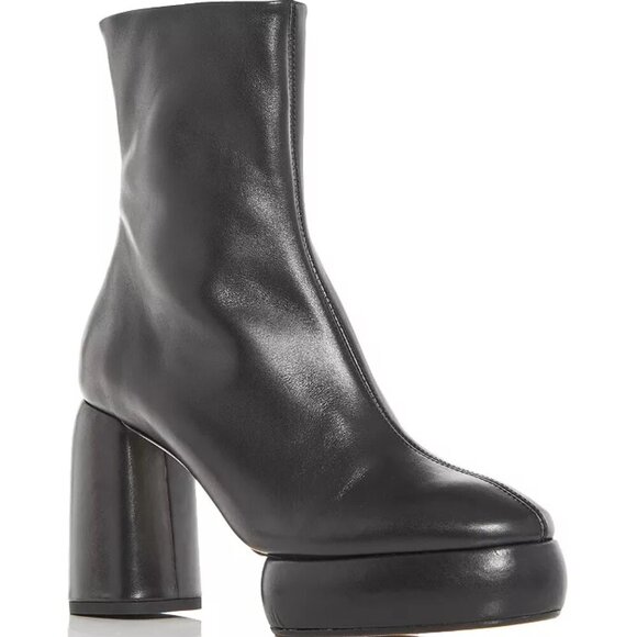 Aeyde Women's Emmy Black Leather Platform Round-Toe Block Heel Boots.US 9